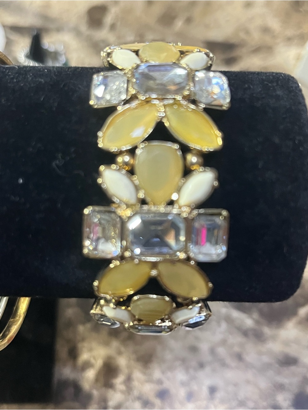 Vintage Gold-Tone Bracelet with Yellow and Clear Stones and Matching Earrings